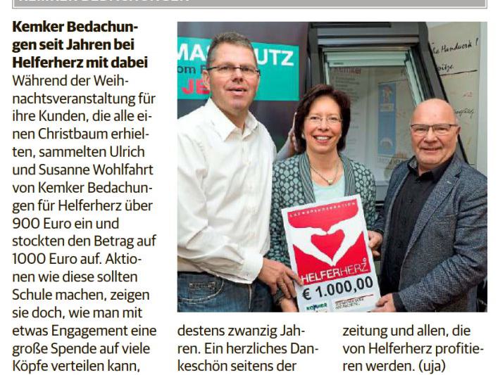 Kemker Bedachungen seit Jahren bei Helferherz mit dabei